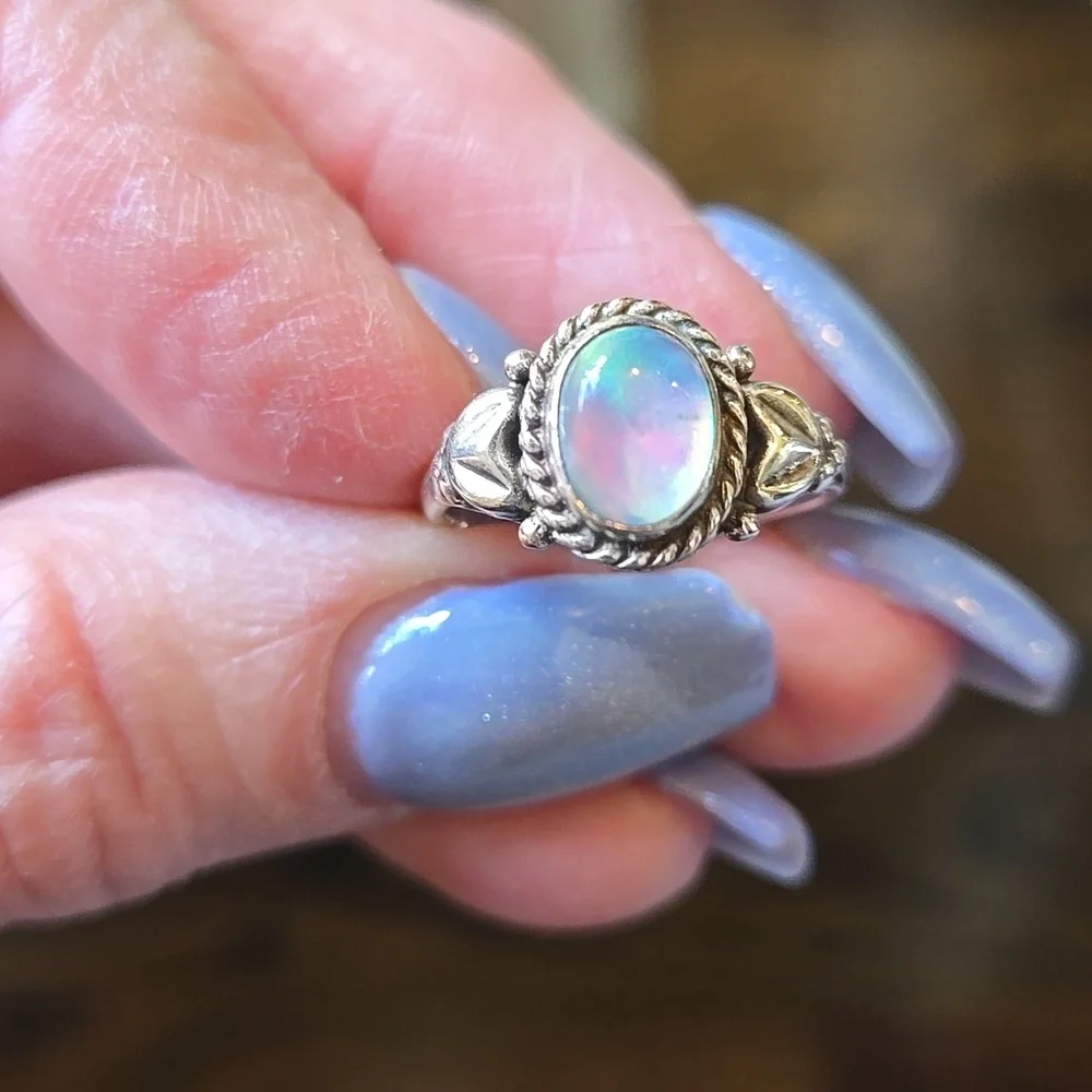 Aurora Opal Solid Sterling Silver Ring